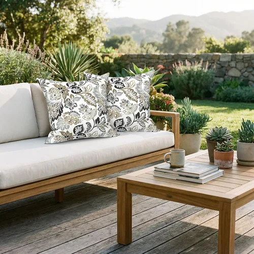 Miniatura 396 de Juego de 2 almohadas para exteriores de 16 x 16 pulgadas, repelentes al agua con interiores, para muebles de patio, hogar, jardín, geometría bohemia