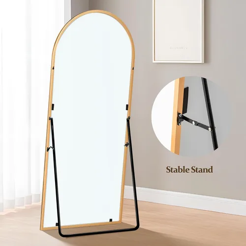 Miniatura 6 de Espejo arqueado de longitud completa con soporte, espejo de cuerpo completo de 64 x 21 pulgadas, espejo de pared de arco con marco fino de aleación