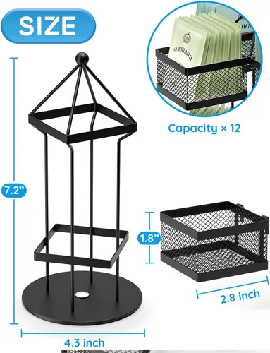 Miniatura 6 de Organizador de bolsas de té, soporte de almacenamiento para bolsitas de té, carrusel giratorio para 96 bolsitas de té, contenedor de bolsitas de té