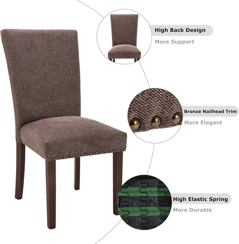 Miniatura 7 de COLAMY Juego de 2 sillas de comedor tapizadas Parsons, sillas de tela para comedor y cocina con detalle de cabeza de clavo y patas de madera