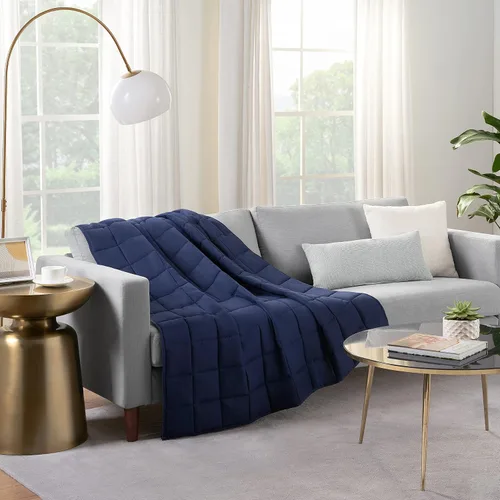 Miniatura 2 de SERTA Zen Rest - Manta pesada para adultos, resistente a las arrugas, rellena con cuentas de cristal, 10 libras (48 x 72 pulgadas), color azul marino
