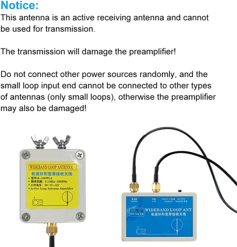 Miniatura 6 de K-180WLA Antena de recepción de banda ancha de bucle activo 100kHz-180MHz 20dBi SDR Radio Antena de onda corta de bucle pequeño, alimentador de 32.8