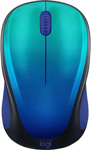 Logitech Design Collection - Mouse inalámbrico de edición limitada con diseños coloridos, nano receptor, portátil y ligero, aurora azul con receptor