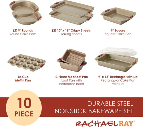 Miniatura 6 de Rachael Ray Cucina - Juego de ollas y sartenes antiadherentes anodizadas duras, 12 piezas, gris con asas azules y juego de ollas y sartenes