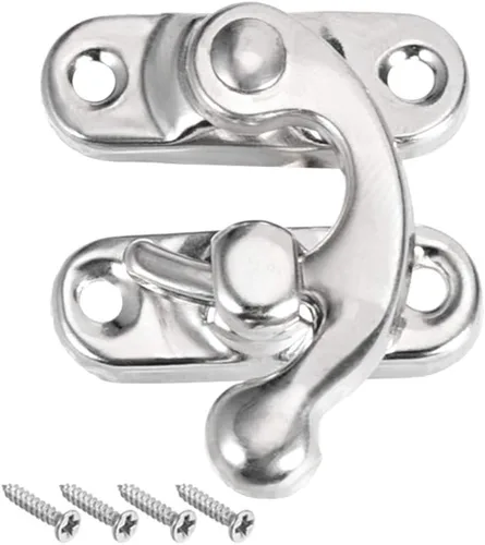 Miniatura 6 de uxcell Vintage Lock Clasp Right Latch Hook Hasp 1.654 in x 1.457 in Pestillo de brazo oscilante plateado bronce, 5 piezas W tornillos