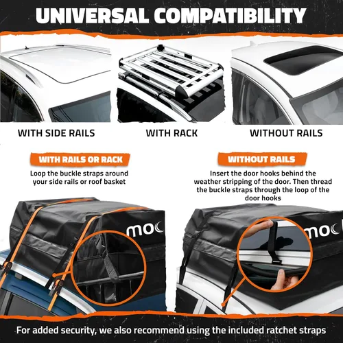 Miniatura 4 de Mockins Bolsa de Carga para Techo de Automóvil de 16 Pies Cúbicos Bolsa de Techo de 45"x34"x18" para Automóvil Sin Portaequipajes Portaequipajes