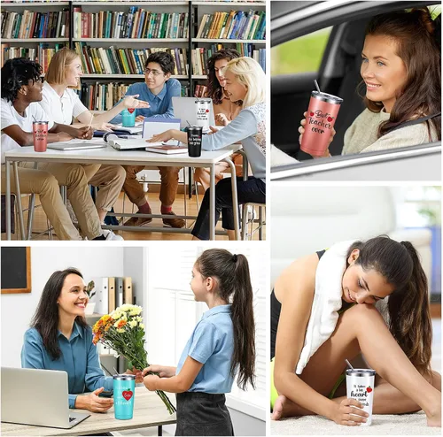 Miniatura 5 de Yinder Regalos de graduación para profesores, juego de 4 vasos de acero inoxidable con llaveros, tazas aisladas de 12 onzas para profesores, regalos