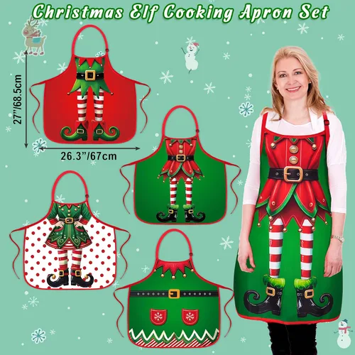 Miniatura 4 de 90shine 4 piezas de delantales de Navidad para mujeres: delantal de cocina para hornear y cocinar, accesorios de disfraz para adultos, decoraciones