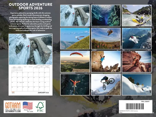 Miniatura 2 de Calendario de deportes de aventura al aire libre, calendario mensual de pared 2026, 12 meses, fabricado en Estados Unidos