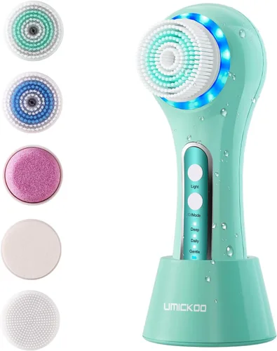 Miniatura 13 de UMICKOO Exfoliante facial, cepillo de limpieza facial recargable con rotación de 2 vías y 3 modos, tiempo de funcionamiento de 30 días, 5 cabezales