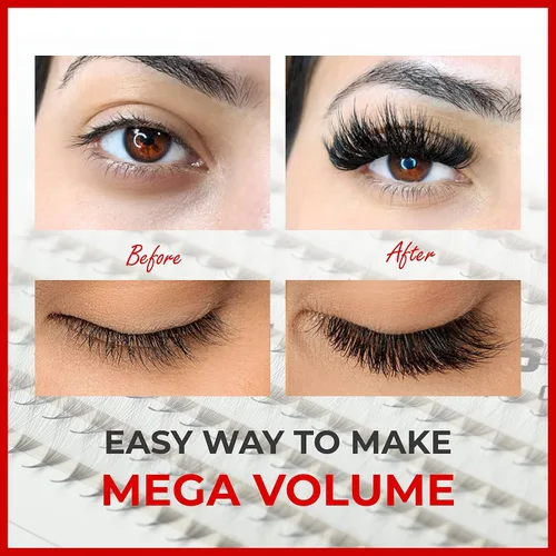 Miniatura 6 de THE LASH SUPPLY 450 abanicos, 14D volumen Promade Fan Mega Box, rizo C/D, longitud 0.354-0.787 in, 0.03 de grosor, rizo natural y duradero, abanicos