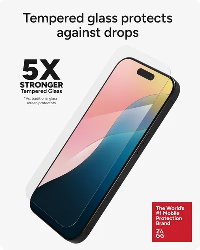 Miniatura 7 de ZAGG Glass Elite - Protector de pantalla para iPhone 16 Pro, 5 veces más fuerte, bordes reforzados, vidrio templado ultra fuerte, resistente a