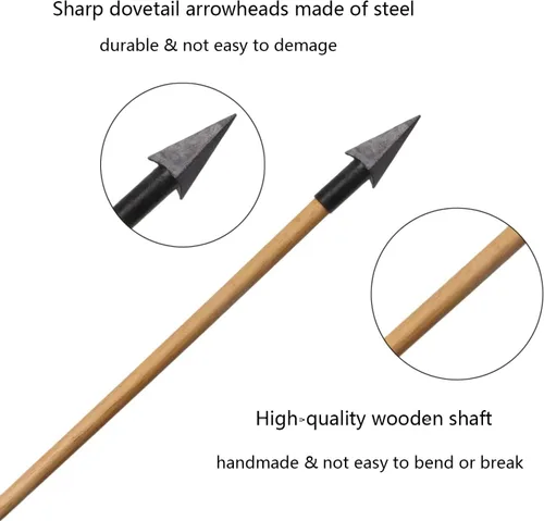 Miniatura 3 de TOPARCHERY Flechas de madera de tiro con arco, 32 pulgadas, práctica de caza, flecha de objetivo de 5 pulgadas, plumas de pavo Fletching recurve