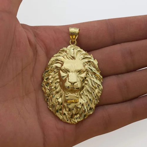 Miniatura 4 de Mr Bling - Colgante de cabeza de león de oro amarillo de 10 quilates 27 x 13in