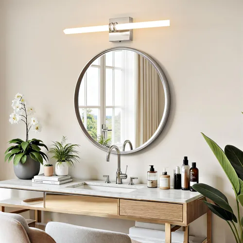 Miniatura 9 de Lámparas de baño, níquel cepillado de 18 W, LED de 360 °, iluminación completa, moderna aplique de pared lámpara de tocador con 5