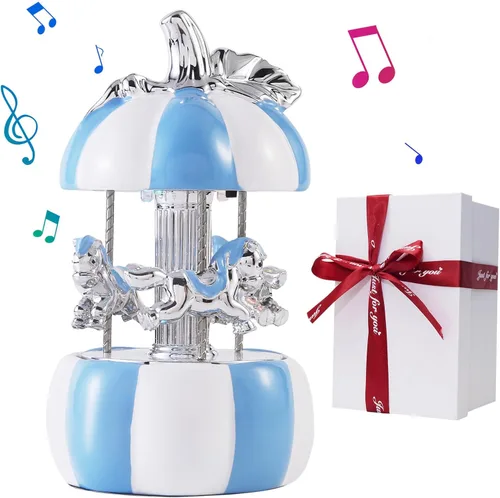 Miniatura 10 de Caja de Música de Carrusel Envuelta para Regalo, Carrusel Musical de Cerámica con Luces que Cambian de Color, Cajas de Música para Niñas, Niños