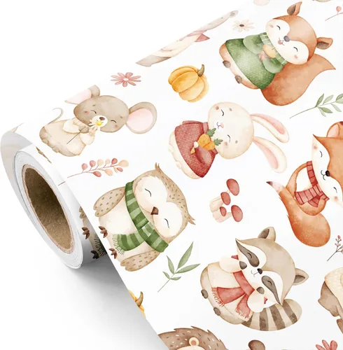 Miniatura 13 de WRAPAHOLIC Rollo de papel de regalo Kraft Animal - Mini Rollo - 17 pulgadas x 16.5 pies - Diseño de mono, elefante y dinosaurio lindos, perfecto