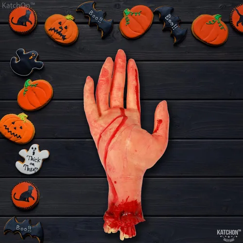 Miniatura 6 de KatchOn, Accesorio de mano sanguinolenta humana falsa – 10 pulgadas de largo Partes del cuerpo Accesorios de Halloween Manos falsas de miedo
