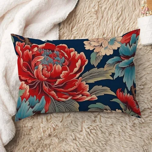Miniatura 25 de ArogGeld Fundas de cojín de estilo chinoiserie, diseño de flores y pájaros, color rosa rubor, diseño de animales de pavo real, jardín asiático