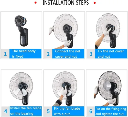 Miniatura 7 de Ventilador de Pared para Habitación De Niños, 60 W, Color Negro, 3 Velocidades, para El Hogar, El Dormitorio Y La Oficina, Negro-16.3 pulgadas