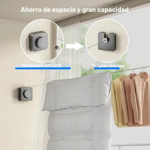 Miniatura 2 de MUSTORN Tendedero retráctil para interiores, línea de ropa para exteriores que no se hunde, línea de ropa resistente para secar la ropa, línea