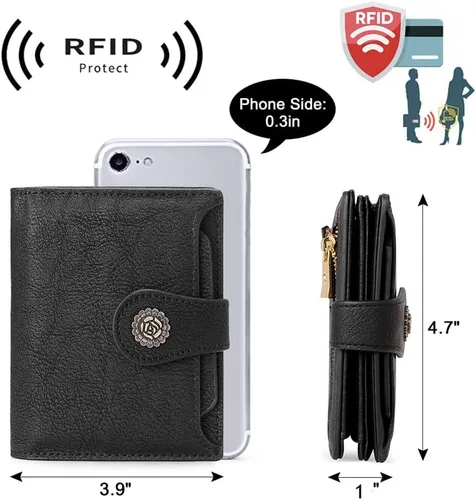 Miniatura 3 de CLUCI Cartera RFID triple pequeña para mujer, Negro