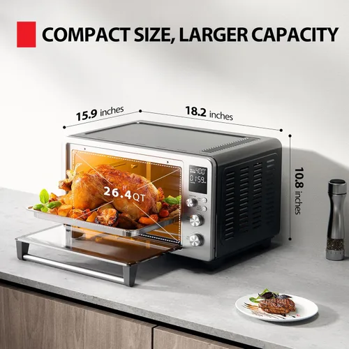 Miniatura 2 de TOSHIBA ChefFry - Combo de horno tostador y freidora de aire, gran capacidad de 26.4 cuartos de galón, horno tostador de encimera 12 en 1, acero