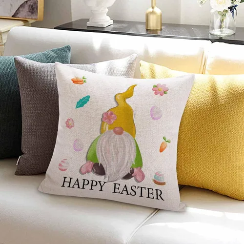 Miniatura 57 de Divertidas fundas de almohada de gnomo de Pascua, huevos de Pascua, zanahorias, divertidas fundas de almohada de 16 x 16 pulgadas, decoración