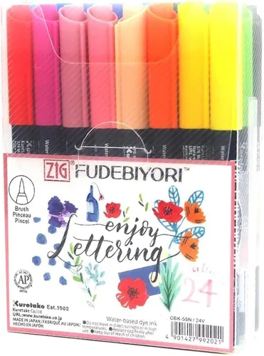 Miniatura 8 de Kuretake ZIG FUDEBIYORI PIGMENT - Juego de 3 bolígrafos blanco lechoso, para letras, ilustración, certificado AP, punta de pincel dura flexible