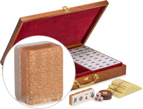 Miniatura 11 de Set de Juego Mahjong Clásico Chino de Yellow Mountain Imports, Esmeralda con 148 Azulejos Translúcidos Verdes Medianos y Estuche de Madera