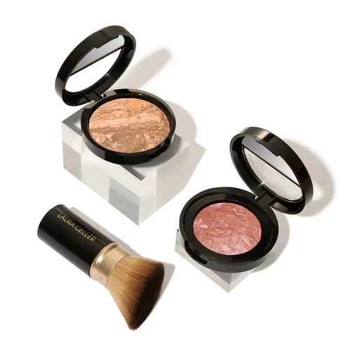Miniatura 11 de LAURA GELLER NEW YORK Kit Blush-n-Glow (3 piezas): Base de maquillaje en polvo iluminador Baked Balance-N-Glow, Porcelain + brocha retráctil Kabuki