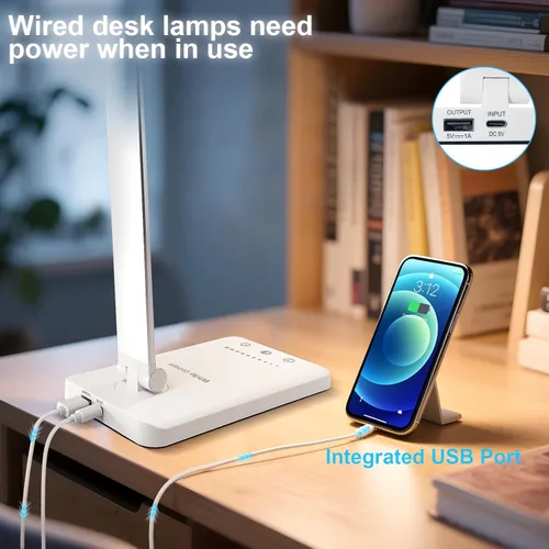 Miniatura 26 de Lámpara de escritorio LED White Crown, lámpara de mesa regulable, lámpara de lectura con puerto de carga USB, 5 modos de iluminación, control Negro