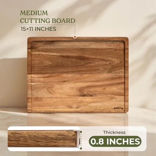 Miniatura 4 de SMIRLY - Tabla de corte grande de acacia para cocina: tabla de cortar de madera grande con ranura para jugos, tablas de cortar de madera para 15