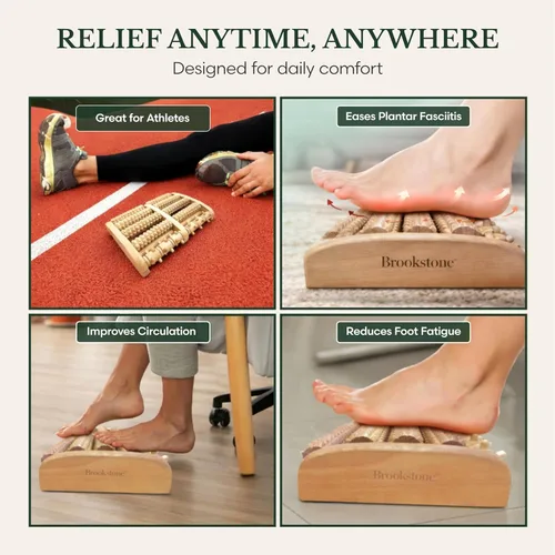 Miniatura 8 de Brookstone Masajeador de pies para neuropatía y alivio de la fascitis plantar, masajeador de rodillo de madera para pies, alivio del dolor de Roble