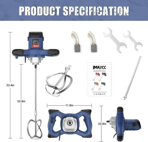 Miniatura 7 de IMAYCC Mezclador de cemento de mano, mezclador de concreto portátil, taladro de mezcla de 6 velocidades de 110V, mezclador de taladro de 2100W