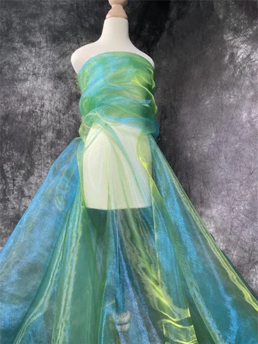 Miniatura 19 de Tela de organza transparente ligera de dos tonos, tela de gasa holográfica iridiscente de encaje, tela de tul oganza para vestido, fiesta, fondo