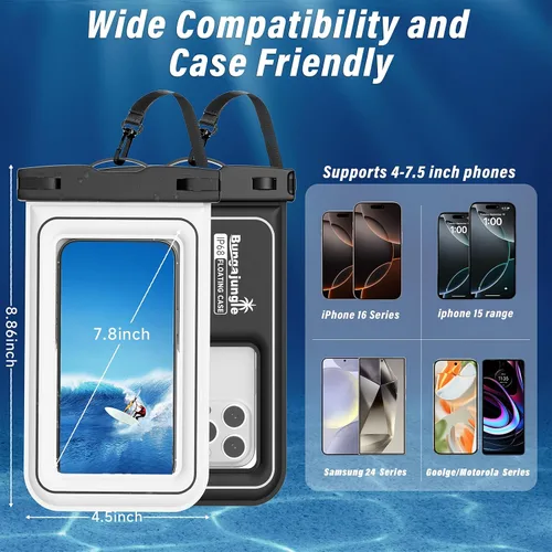 Miniatura 4 de Bolsa impermeable para teléfono – Paquete de 2 fundas flotantes impermeables IP68, bolsa seca para crucero en la playa 2026 con cordón ajustable