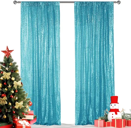 Miniatura 31 de Hahuho - Cortina de fondo de lentejuelas de 2 x 8 pies para fiestas, fondo de fotografía con paños de cortina de purpurina para decorar Navidad