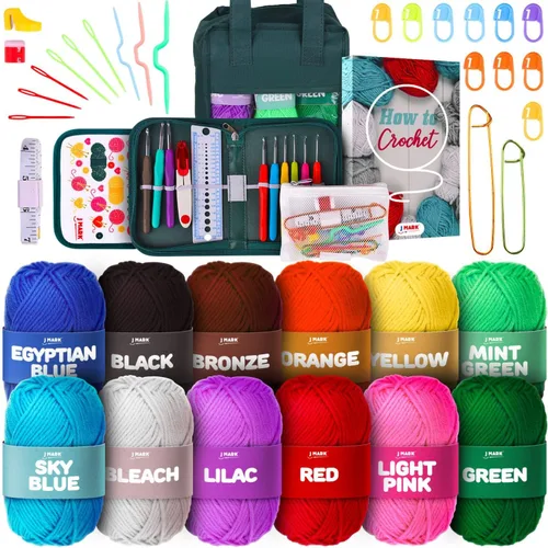 J MARK Kit de Ganchillo de Acrílico para Principiantes – Juego Premium de Inicio de Ganchillo para Adultos