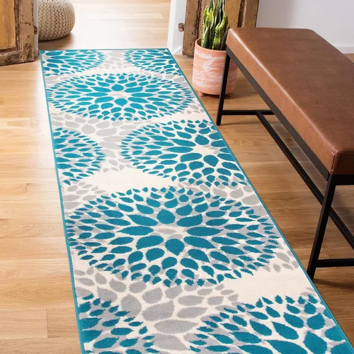 Miniatura 15 de Rugshop Alfombra con diseño moderno de círculos florales amarillos – Elegante, sin desprendimiento, de 2 x 3 pies, para sala de estar, dormitorio