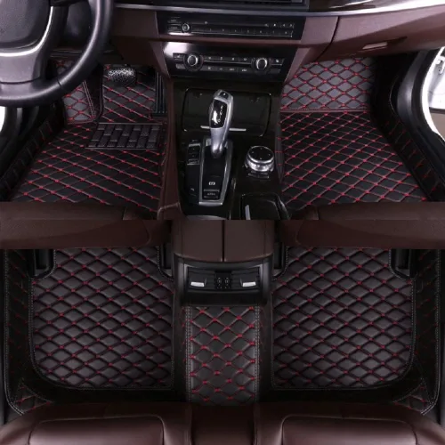 Miniatura 9 de Tapetes de cuero para el 90 % de los sedanes, SUV, deportivos, con línea de rombos negros, para automóvil, cobertura completa, forros para el suelo