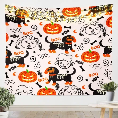 Miniatura 40 de Feelyou Halloween Wall Art for Bedroom Living Room Cartoon Ghost Tapestry Decoration for Kids Boys Girls Red Tapestry Wall Hanging Ghost Festival