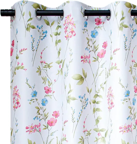 Miniatura 13 de Linentalks Juego de 2 paneles de cortinas opacas florales de 63 pulgadas de largo, cortinas opacas cortas con aislamiento térmico para sala