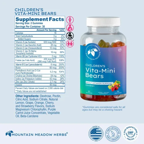 Miniatura 4 de Mountain Meadow Herbs Vita-Mini Bears para niños Multivitamínico con biotina, ácido fólico y pantoténico, yodo, zinc para el desarrollo