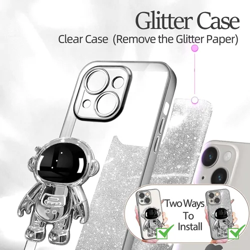 Miniatura 158 de Buleens Funda para iPhone 11 Pro Max Astronauta, Fundas Transparentes para iPhone 11 ProMax con Papel con Purpurina y Soporte de Astronauta, Mujeres
