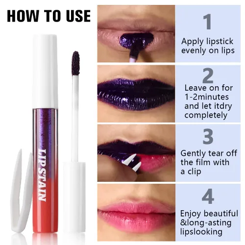 Miniatura 4 de evpct Tintas de labios que se despegan de color rojo mauve profundo con pinza, lápiz labial líquido mate de larga duración, resistente al agua