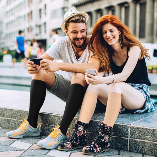 Miniatura 6 de Paquete de 3 calcetines de compresión de cobre para mujeres y hombres, 20-30 mmHg con punta abierta hasta la rodilla, medias altas para soporte