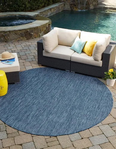 Miniatura 76 de Unique Loom Collection Alfombra de Área Plana Casual de Transición Sólida Jaspeada para Interiores/Exteriores (Pasillo 2' x 6' 1", Azul/Azul Marino)