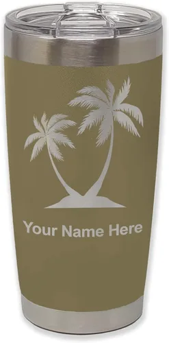 Miniatura 36 de LaserGram Vaso aislado al vacío de 20 onzas, palmeras, grabado personalizado incluido (negro)