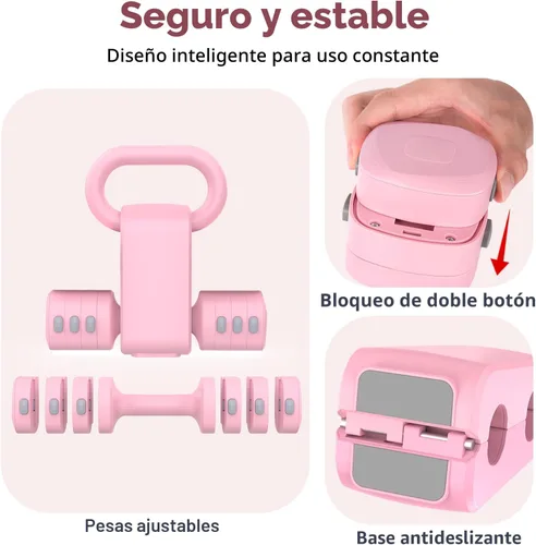 Miniatura 4 de Hezeyferg Juego de mancuernas ajustables 2 en 1, juego de mancuernas con 4 niveles de peso para mujeres y hombres, cada una de 1/1.5/2/2.5 kg de Rosa